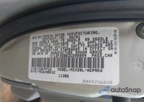 2002 Toyota Avalon Xl из США, поврежденный, VIN 4T1BF28B62U208089